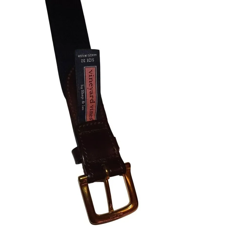 Vineyard Vines Men's Preppy Pink Whale Print Canvas & Leather Club Belt Size 32